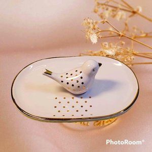 Arlington Designs Bird White Gold Accents Trinket Ring Jewelry Dish 6"